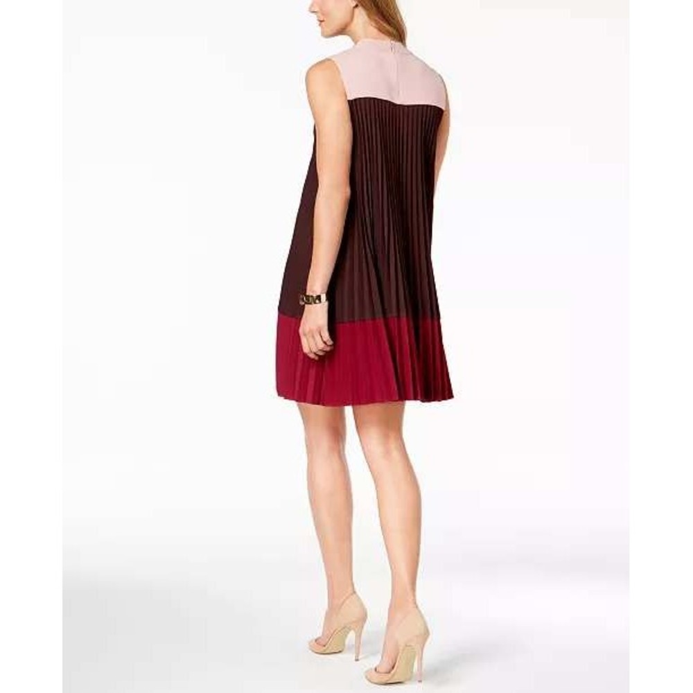 Alfani Womens Pleated Colorblock Trapeze Dress New Wine Pink Mock Neck 10 NWT‎ - Picture 10 of 11